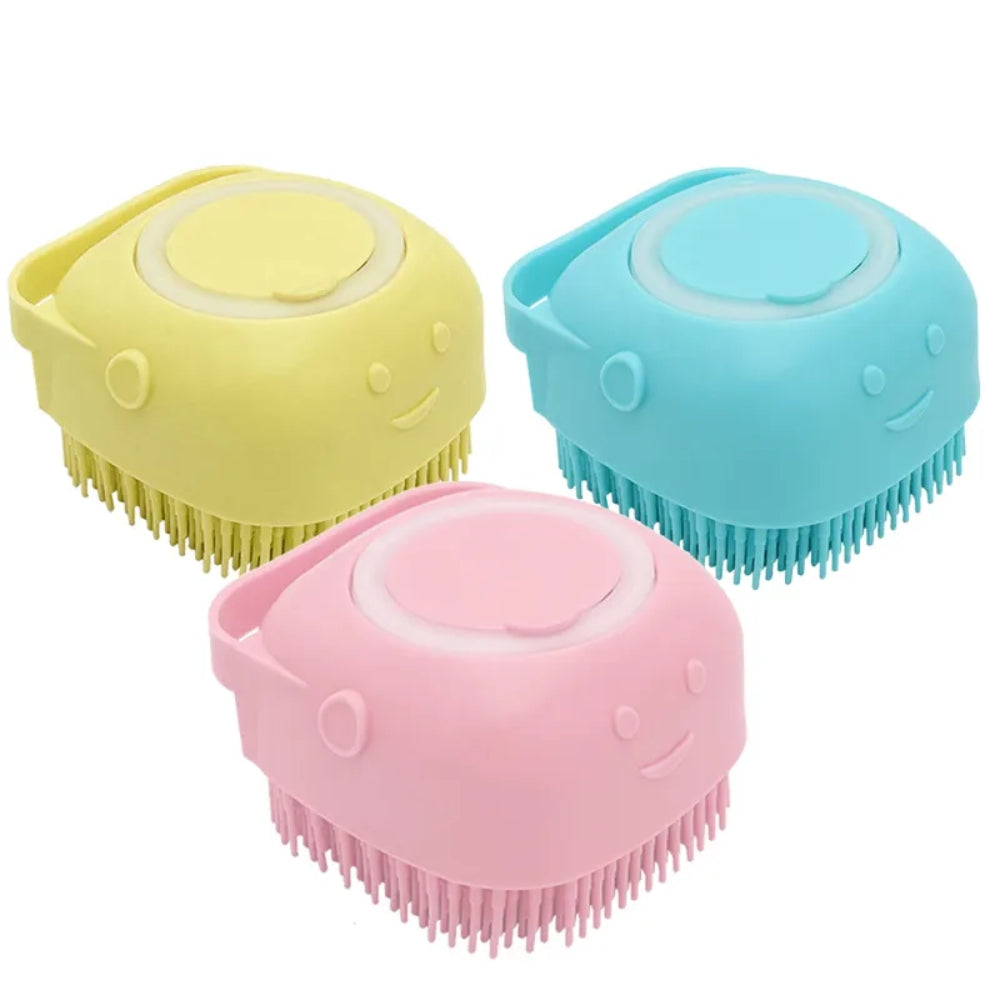 Dog Bathing Brush Pet Massage Brush Shampoo Dispenser Soft Silicone Brush | Purrfect Pet Haven