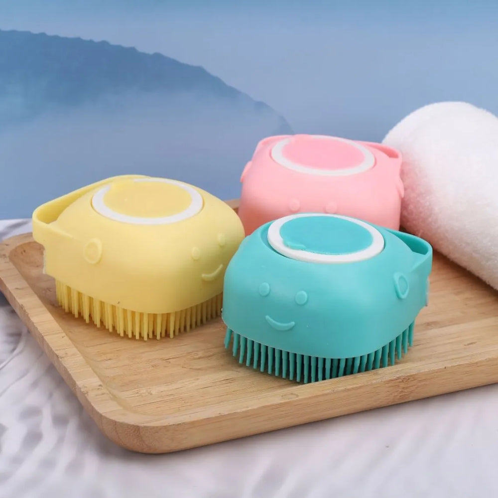 Dog Bathing Brush Pet Massage Brush Shampoo Dispenser Soft Silicone Brush | Purrfect Pet Haven
