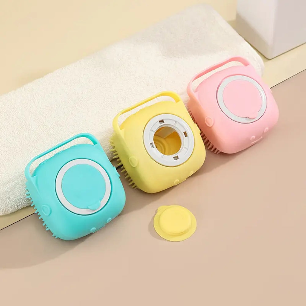 Dog Bathing Brush Pet Massage Brush Shampoo Dispenser Soft Silicone Brush | Purrfect Pet Haven
