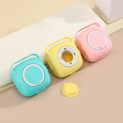 Dog Bathing Brush Pet Massage Brush Shampoo Dispenser Soft Silicone Brush | Purrfect Pet Haven