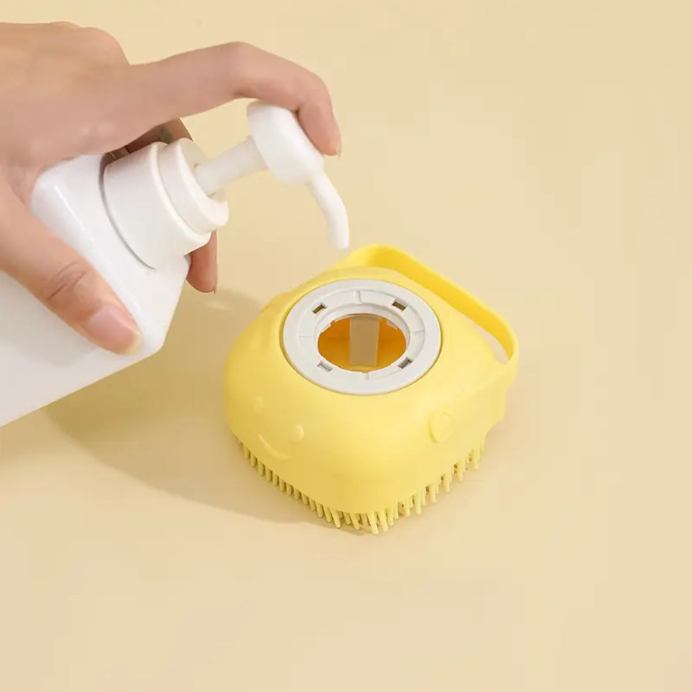 Dog Bathing Brush Pet Massage Brush Shampoo Dispenser Soft Silicone Brush | Purrfect Pet Haven