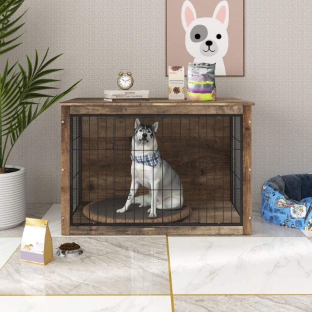 Stylish Wooden Dog Crate Furniture with Double Doors Large | Purrfect Pet Haven