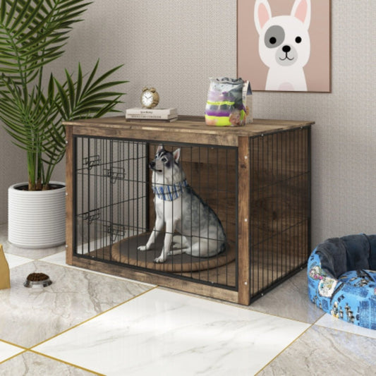 Stylish Wooden Dog Crate Furniture with Double Doors Large | Purrfect Pet Haven
