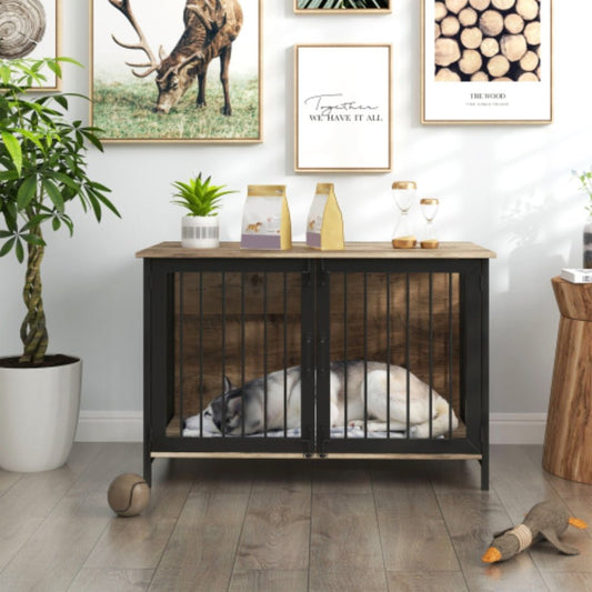 Spacious Wooden Dog Crate Furniture with 2 Doors for Large Medium Dogs | Purrfect Pet Haven