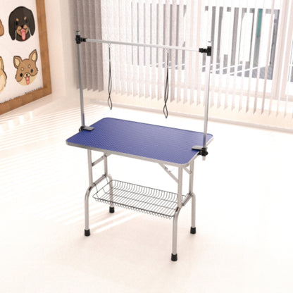 Adjustable Heavy Duty Dog Grooming Blue Table with Arm Noose and Mesh Tray | Purrfect Pet Haven