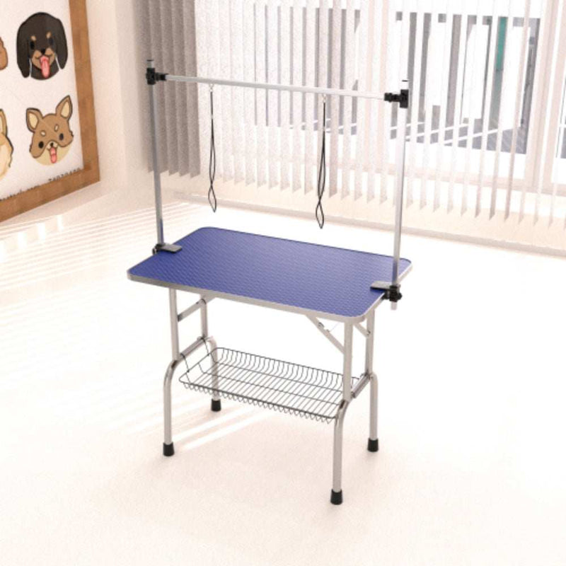 Adjustable Heavy Duty Dog Grooming Blue Table with Arm Noose and Mesh Tray | Purrfect Pet Haven