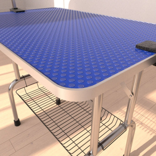 Adjustable Heavy Duty Dog Grooming Blue Table with Arm Noose and Mesh Tray | Purrfect Pet Haven