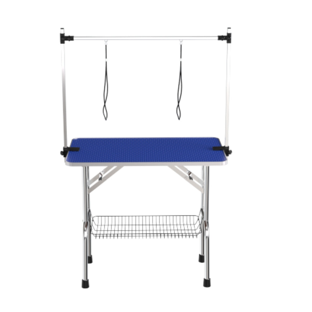 Adjustable Heavy Duty Dog Grooming Blue Table with Arm Noose and Mesh Tray | Purrfect Pet Haven
