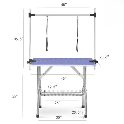 Adjustable Heavy Duty Dog Grooming Blue Table with Arm Noose and Mesh Tray | Purrfect Pet Haven