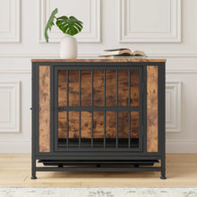 Stylish Rustic Brown Wooden Dog Crate Table with 2 Sliding Doors | Purrfect Pet Haven