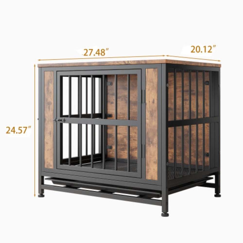 Stylish Rustic Brown Wooden Dog Crate Table with 2 Sliding Doors | Purrfect Pet Haven
