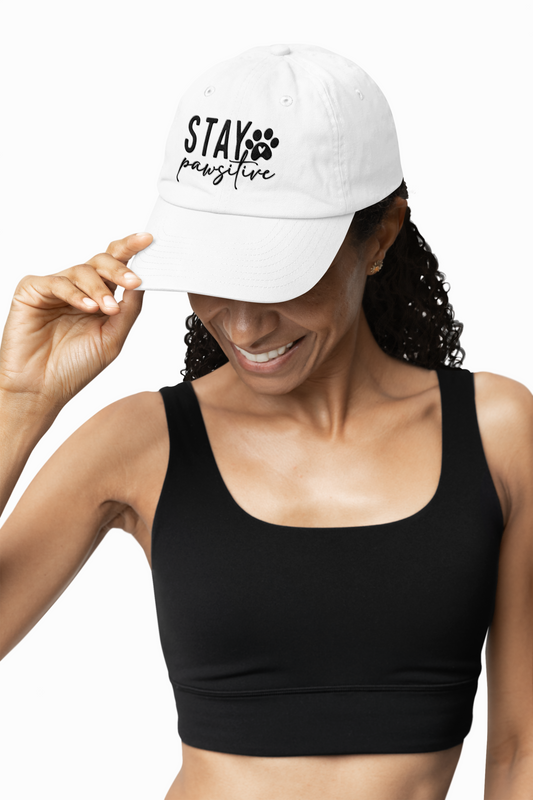 Stay Pawsitive Embroidered Dad Cap - Inspirational Pet Lover Baseball Hat