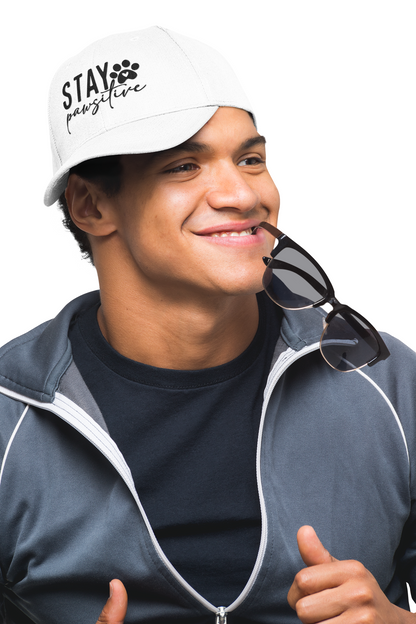 Stay Pawsitive Embroidered Dad Cap - Inspirational Pet Lover Baseball Hat