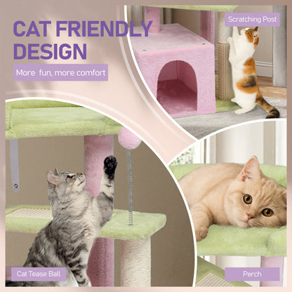 Cat Tree 27.5" - Multi-Level Tower Pink & Green for Kittens