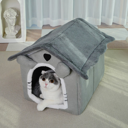 Cute House Type Cathouse Doghouse - Removable Washable Pet Bed
