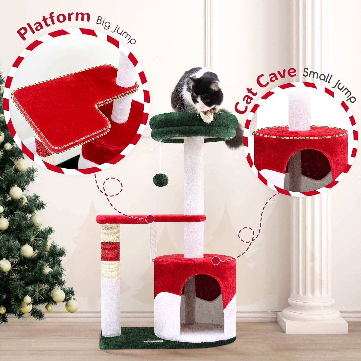 33 Inch Christmas Style Cat Climbing Frame - Festive Holiday Cat Tree Tower