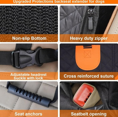 Adjustable Hard Bottom Dog Car Seat Backrest with Window & Storage Pockets