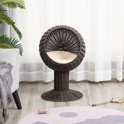 Cat Egg Chair Pod - Mat Grass Woven Rotating Basket Bed