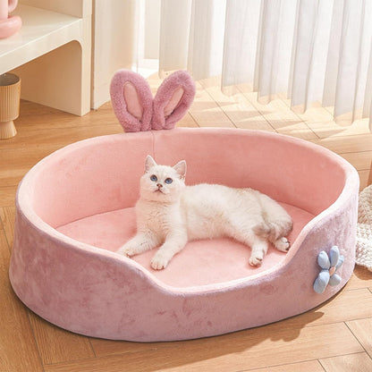 Pink Princess Pet Bed - Rabbit Ear Calming Cushion