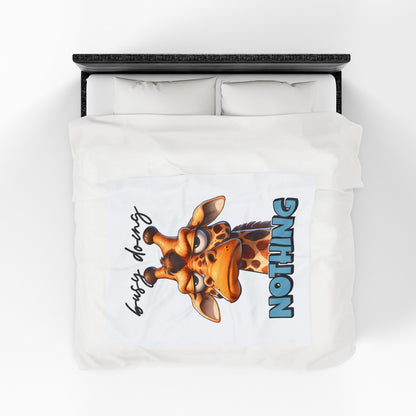 Funny Giraffe Plush Blanket - 'Busy Doing Nothing'