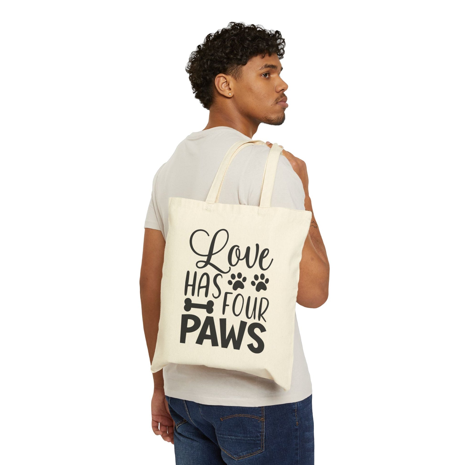 Funny Dog Mom Cotton Canvas Tote Bag - Love Has Four Paws | Purrfect Pet Haven