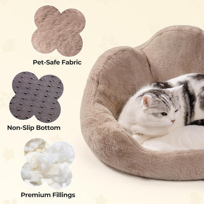 Cozy Khaki Flower Pet Bed - Washable