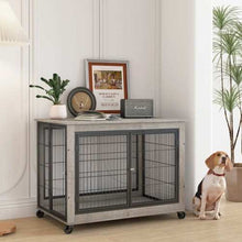 Furniture Style Dog Cage Side Table with Wheels Double Doors and Raised Top