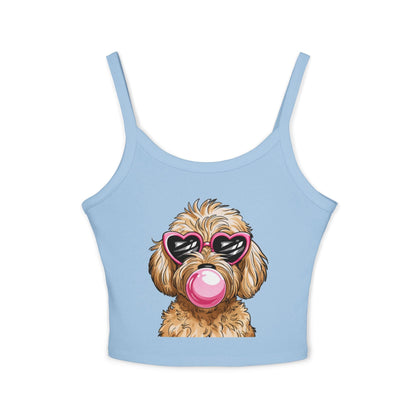 Cool Goldendoodle Blowing Bubble - Women's Spaghetti Strap Tank Top | Purrfect Pet Haven