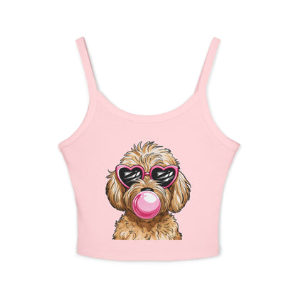 Cool Goldendoodle Blowing Bubble - Women's Spaghetti Strap Tank Top | Purrfect Pet Haven
