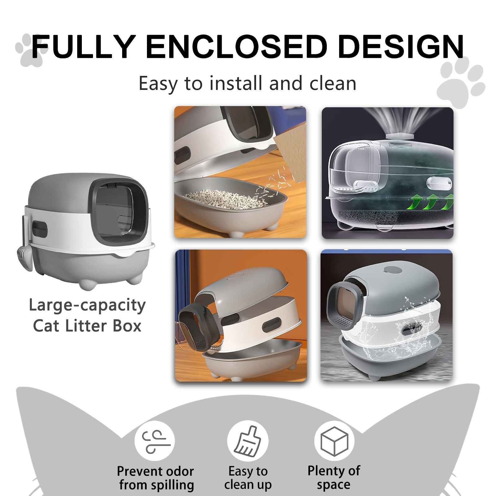 Fully Enclosed Cat Litter Box - Sterilization Odor Lock