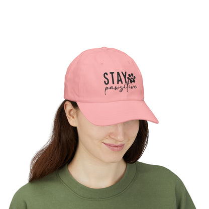 Stay Pawsitive Embroidered Dad Cap - Inspirational Pet Lover Baseball Hat