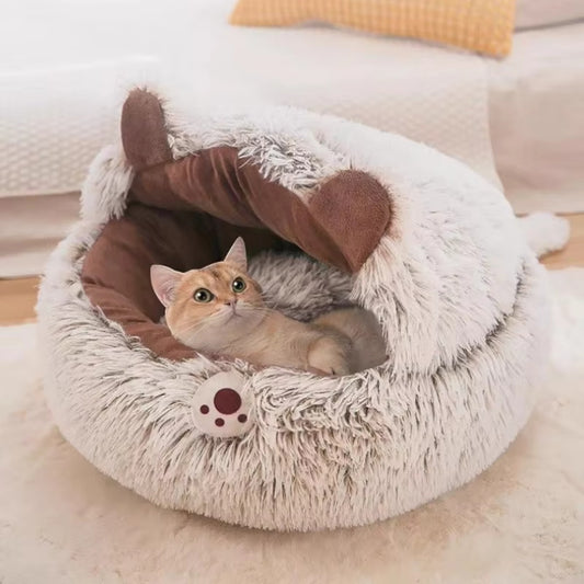 Winter Plush Cat Bed - Round Warm Nest