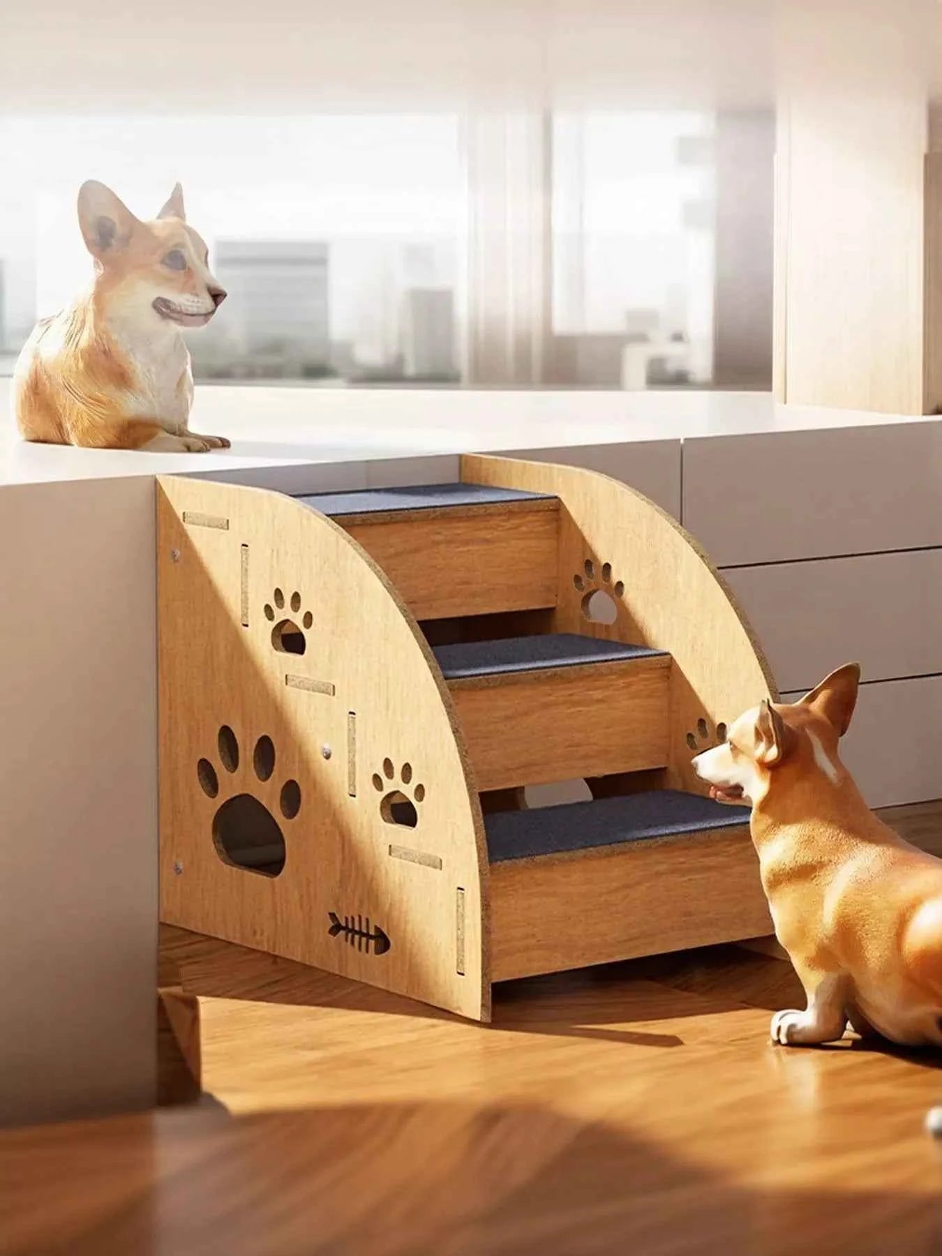 Wooden Pet Stairs with Paw Prints