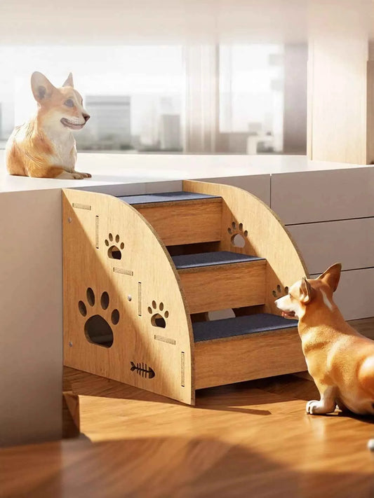 Wooden Pet Stairs with Paw Prints