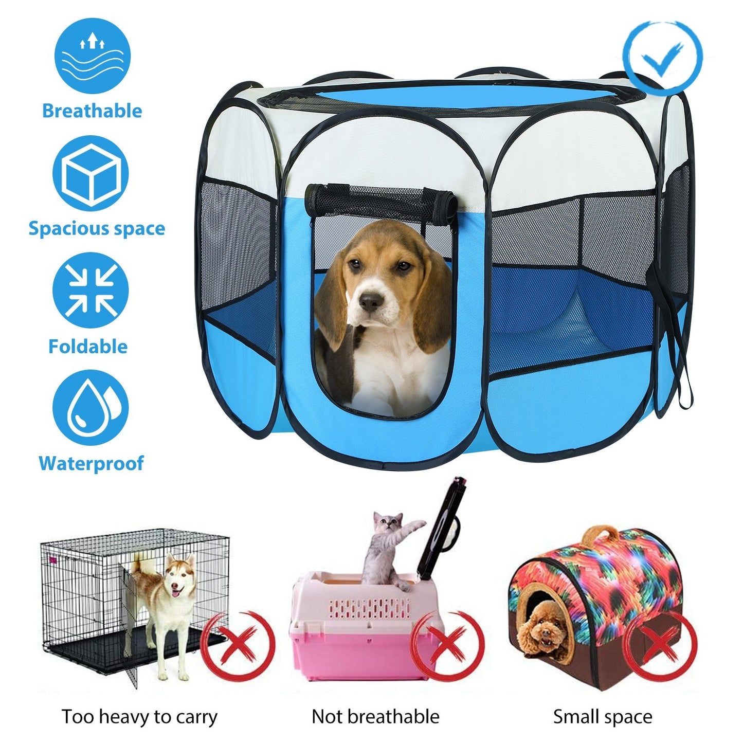 Portable Foldable Pet Tent - 8-Panel Exercise Pen with Dual Zippers