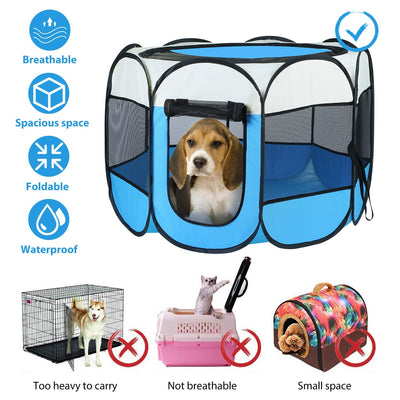 Portable Foldable Pet Tent - 8-Panel Exercise Pen with Dual Zippers