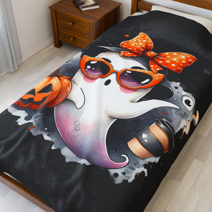 Halloween Ghost Velvet Plush Blanket - Luxury Fall Throw