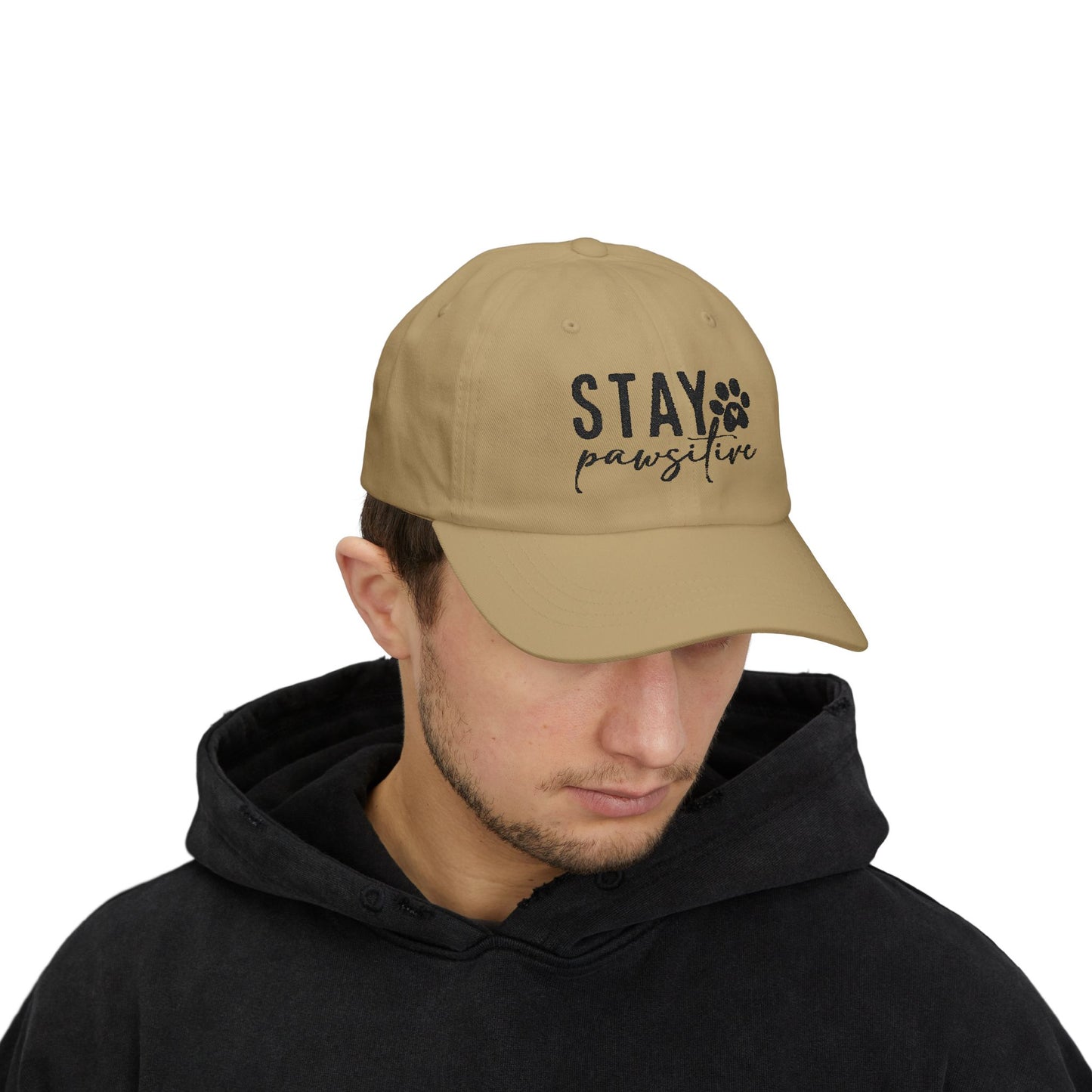 Stay Pawsitive Embroidered Dad Cap - Inspirational Pet Lover Baseball Hat