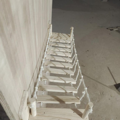 Wall-Mounted Cat Suspension Bridge - Solid Pine Wood Climbing Furniture