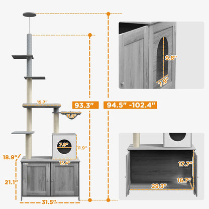 Cat Tree Floor to Ceiling with Litter Box - 2 in 1 Condo