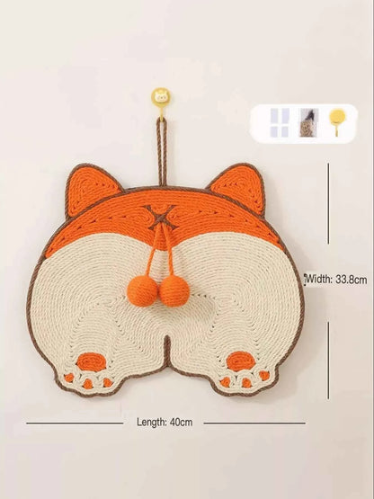 Cute Animal Design Hanging Cat Scratching Post with Dangling Balls