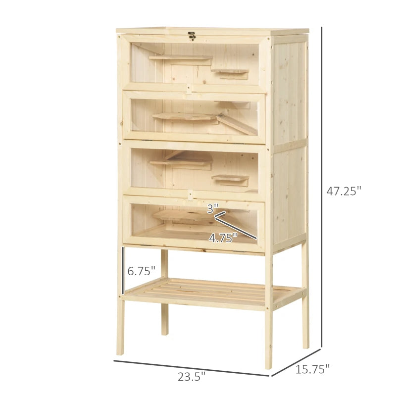 5-Tier Wooden Hamster Cage Mice Habitat Rat Habitat With Openable Top, Front Door And Storage Shelf - Purrfect Pet Haven