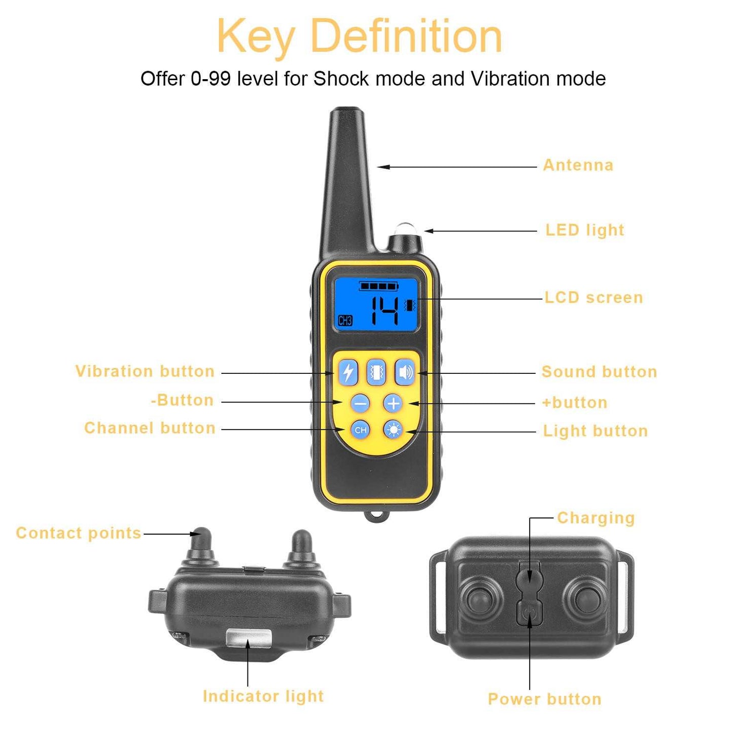 Dog Training Collar With Remote IP67 Waterproof Pet Trainer 300mAh Rechargeable 875 Yard Remote Control 4 Modes Adjustable Level