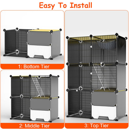 3 Tier Cat Cage Indoor With Litter Box Hammock Detachable Metal Wire Cat Kennel Cat House Cat Enclosure With Ladder For 1-2 Kittens - Purrfect Pet Haven