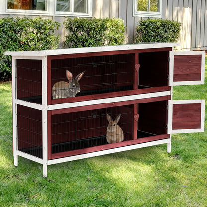 Rabbit Hutch - 2-Story Wooden Outdoor Cage with Run