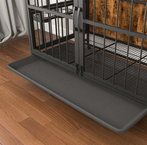 Multifunctional Furniture Crate Dog Cage with Removable Trays and Feeding Station