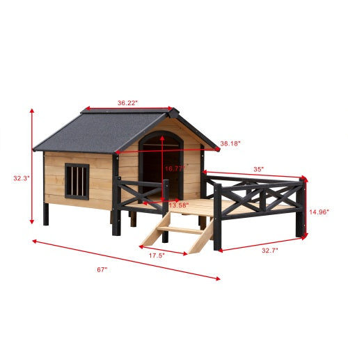Large Wooden Dog House - Outdoor Cabin with Porch