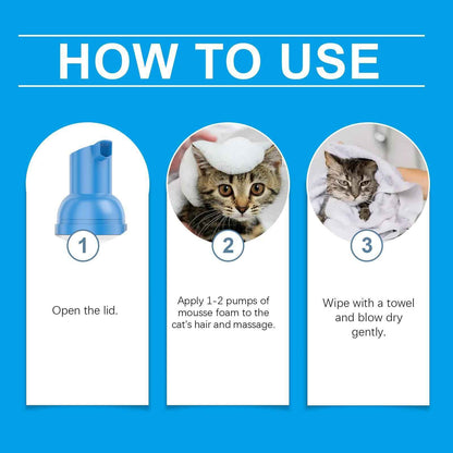 Waterless Cat Shampoo Mousse - No-Rinse Cleaning Foam - Purrfect Pet Haven