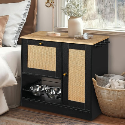 Elevated Dog Bowl Stand - 2 Bowls with Storage Cabinet
