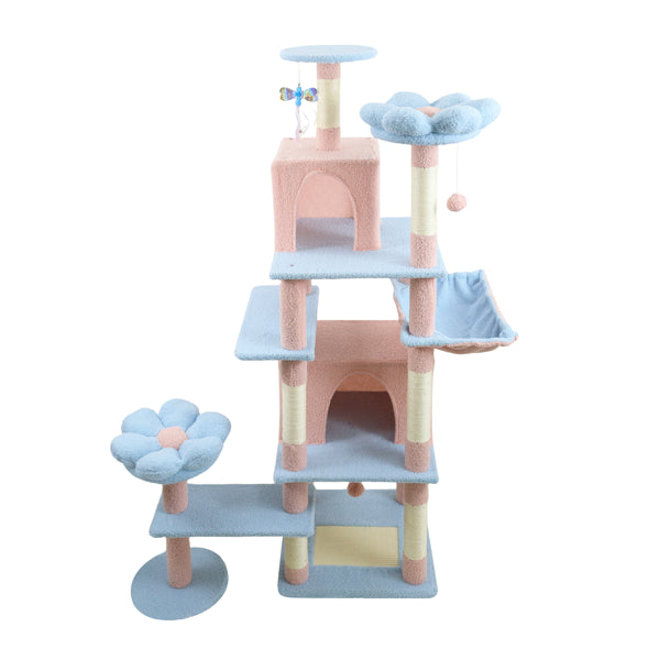 Flower Cat Tree 71" Pink - Large Condo with Removable Cushion - Purrfect Pet Haven